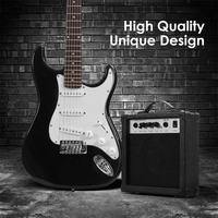 HUASHENG Gitar Elektrik Kit untuk Pemula dengan Body Kayu Basswood 39 Inci dan Amplifier 15 Watt HITAM