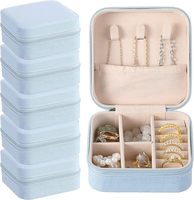 Boîte à bijoux de voyage bleu poudré en gros, personnalisable avec logo, mini étui de rangement portable avec séparateurs et porte-bagues