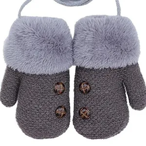 Winter Baby Jongens Meisjes Handschoenen Volledige Finger Kids Wanten Warme Acryl Touw Handschoenen Kinderen Breien Solid Button Wanten