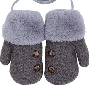 Hiver Bébé Garçons Filles Gants Plein Doigt Enfants Mitaines Chaud Corde Acrylique Gants Enfants Tricot Solide Bouton Mitaines