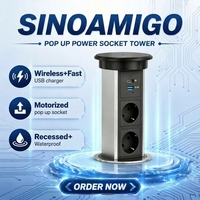 SINOAMIGO SCHUKO Nuevo Enchufe Motorizado Retráctil con Carga Inalámbrica Superior, Enchufe Eléctrico Automático Elevable para Cocina