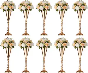 卓上ゴールドメタルウェディングフラワートランペット花瓶16.5インチテーブル装飾センターピース造花アレンジメント