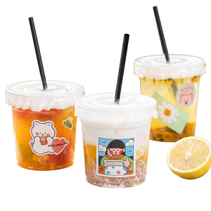 Großhandel 18oz Ästhetischer Boba-Teebecher 98mm Deckel Einweg-Plastikbecher für Eiskaffee Früchtetee Milchshake Smoothie - Product Image 4
