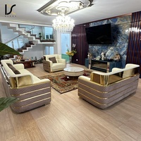 Ensemble de canapés de luxe en cuir véritable pour villa, 7 places, meubles de salon, 3 pièces pour petit espace