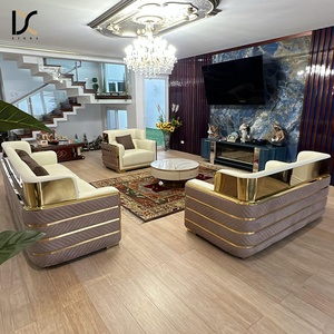 Ensemble de canapés de luxe en cuir véritable pour villa, 7 places, meubles de salon, 3 pièces pour petit espace - Product Image 2