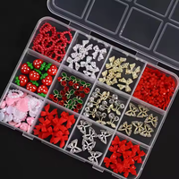 Kit de 12 grilles de strass 3D en alliage pour nail art, motifs papillon, cerise, fleur, fraise, ruban en résine, nœud, breloques et accessoires pour ongles