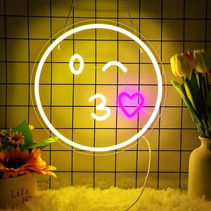Enseigne néon visage souriant, alimentation USB 5V, interrupteur à intensité variable, lumière LED <span class=keywords><strong>Kiss</strong></span>, décoration murale pour la maison, chambre d'enfant, bureau, mariage, fête d'anniversaire - Product Image 6