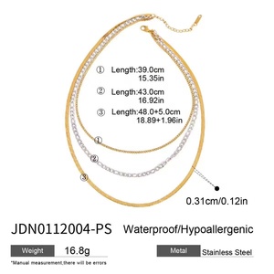18k <b>Titanium</b> Steel Gold Tennis Triple Layer Jewelry Multi-layered Necklace for Women - Product Image 5