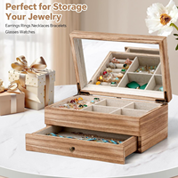 Boîte à bijoux rectangulaire de luxe en bois, organisateur de rangement double couche pour bagues, boucles d'oreilles, colliers, bracelets, bijoux de maison et de vacances