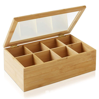 Boîte à thé en bambou avec couvercle magnétique, boîte de rangement pour thé, coffre en bois avec 8 compartiments, boîte à thé avec fenêtre en verre