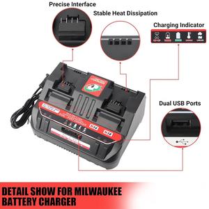 Stasiun Pengisi Daya Baterai Port Ganda Kompatibel dengan Baterai Lithium Mil Waukes 18V <span class=keywords><strong>M</strong></span> 18S Pengisi Daya Baterai Cepat dengan 2 Port USB - Product Image 3
