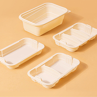 Boîte à lunch jetable biodégradable en amidon de maïs, double couche avec plateau intérieur, emballage alimentaire écologique à emporter, boîte bento