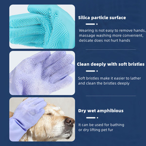 ถุงมืออาบน้ำสัตว์เลี้ยงทำจากซิลิโคนเกรดอาหาร สำหรับสัตว์เลี้ยง ใช้สำหรับอาบน้ำ แชมพูสัตว์เลี้ยง แปรงขนสุนัขและแมว (แพ็ค 2 ชิ้น) - Product Image 4