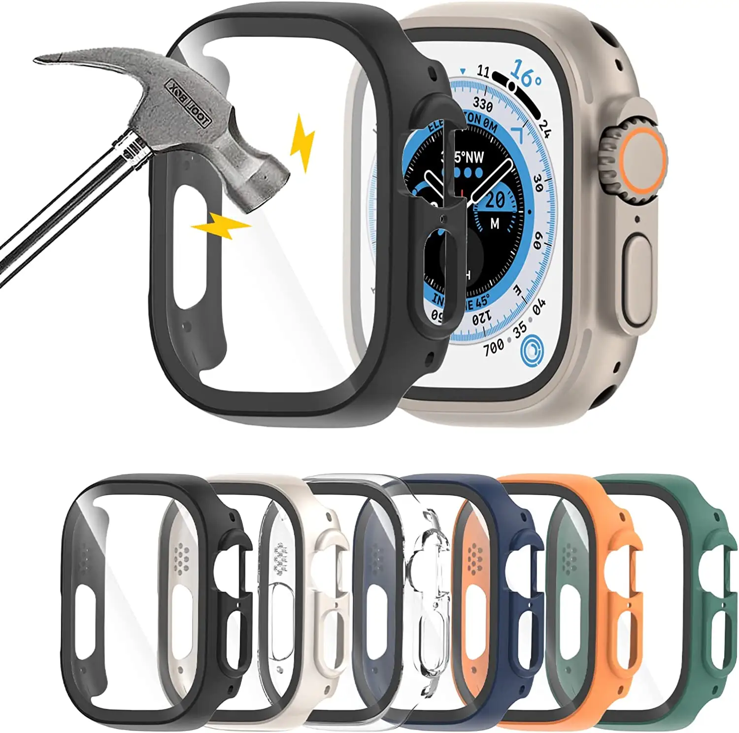 for Apple Watch Ultra 49mm Case with Tempered Glass Screen Protector Ultra-Thin Scratch Resistant Full Protective Bumper Cover