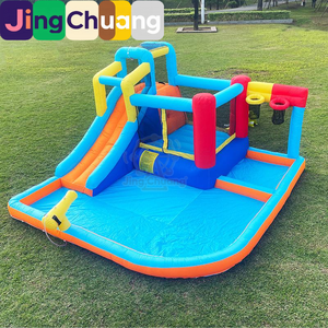 Tobogán Inflable para Exteriores, Pequeño Parque Acuático, Castillo Inflable, Trampolín con Cancha de Baloncesto para Interiores, Juguete para el Hogar - Product Image 1
