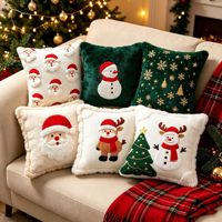 Housse de coussin en peluche de Noël personnalisée avec broderie 3D, décoration festive pour la maison, salon, canapé