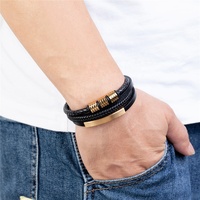 Bracelets en cuir véritable tressé pour hommes POYA en gros, avec boucle magnétique en acier inoxydable 316L