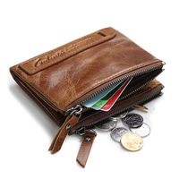 Pabrik Grosir Dompet Lipat Tiga Vintage Pemblokir RFID Kulit Asli dengan Ritsleting Dompet Saku Koin