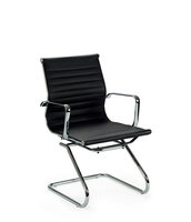 Chaises de réception de bureau à dossier mi-haut en cuir PU avec pieds en métal chromé et base en traîneau, chaises de conférence exécutives avec accoudoirs