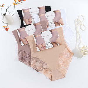 بيع بالجملة سراويل نسائية عالية الخصر موجز 4 ألوان الدانتيل الديكور مريحة تنفس البطن بسط اليومية مصبوغ عادي - Product Image 1