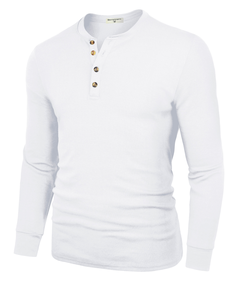 Magliette Henley a Maniche Lunghe Bianche <span class=keywords><strong>Basic</strong></span> Personalizzate OEM per Uomo - Product Image 1