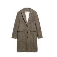Manteau Homme en Laine à Simple Boutonnage Automne/Hiver en Tweed en Forme de H Double Face Fermeture Boutonnée à Chevrons avec Poches à Rabat