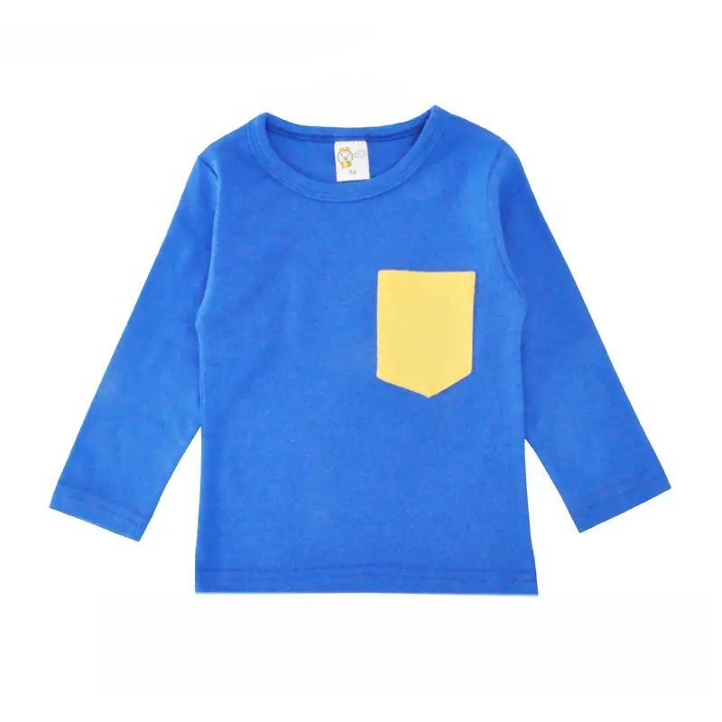 قمصان أطفال أزرق سادة للبيع بالجملة ملابس أطفال غربية للخريف والربيع قمصان أطفال
