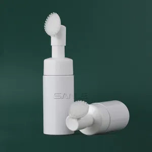 Whosale 80ml 100ml 120ml 150ml 180ml 200ml Plastic PET White Foam Face Wash Bottle Silicone Brush Face Wash Cleansing Bottles