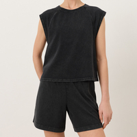 Ensemble deux pièces lavé pour femme : débardeur et short sans manches en coton biologique, tenue d'intérieur ample