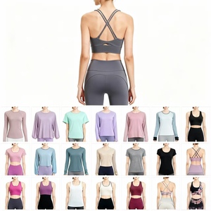 JTYJ Bodysuit olahraga warna kontras, setelan baju Fitness tanpa lengan cepat kering dengan celana olahraga luar ruangan ketat berulir - Product Image 2