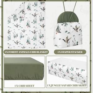Juego de Ropa de Cama para Cuna de Pato Mallard de 4 Piezas, Incluye Falda de Cuna, Manta, Sábana y Organizador de Pañales - Product Image 2