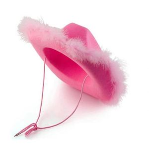 Sombreros Fedora Enrollados Estilo Vaquero para Adultos, Borde con Plumas, Color Rosa, para Viajes, Uso Casual y al Aire Libre - Product Image 4