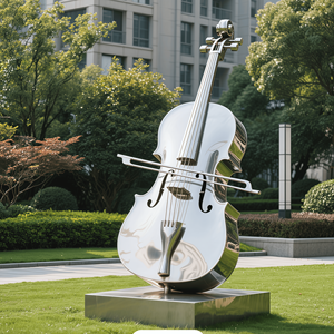 Estátua de Violoncelo, Guitarra, <span class=keywords><strong>Sitar</strong></span> em Aço Inoxidável Personalizada, Escultura de Instrumento de Cordas, Decoração Externa - Product Image 4