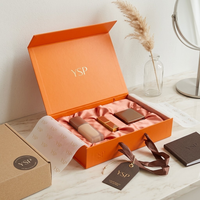 Ensemble d'emballages de luxe sur mesure pour soins de la peau, couleur orange, fermeture magnétique, boîte rigide pliable avec insert en satin