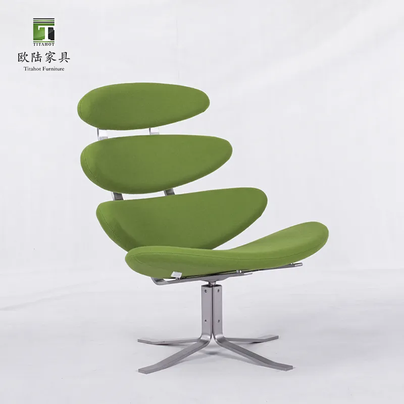 Kursi santai bingkai stainless steel, kursi kain hijau Corona desain sederhana Modern