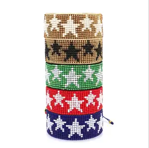 BG1055 Dệt Boho Miyuki Seed Loom Đính Cườm Ngôi Sao Năm Cánh Mẫu Cuff Bracelet