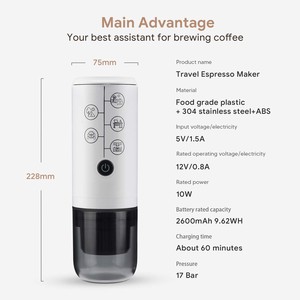 <span class=keywords><strong>Cafetera</strong></span> Espresso Inalámbrica Portátil de 17 Bares, Doble Uso, Cápsulas y Café Molido, Tanque de 120 ml, Batería de 2600 mAh, Carga Rápida - Product Image 2