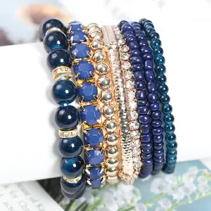 8 pièces/paquet bohème empilable perles de verre Bracelets pour femmes multicolore extensible perlé Bracelets couches Bracelet réglable