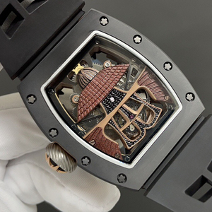 Men's Black Ceramic <b>Automatic</b> Mechanical <b>Watch</b>, Tonneau-Shaped <b>Skeleton</b> Sports <b>Watch</b> - Product Image 4