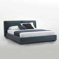 Meubles de chambre à coucher style moderne simple boîte en bois conception de lit en bois napa en cuir lit double avec rangement, offre spéciale