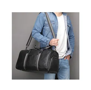 Sac de voyage en cuir personnalisé voyage d'affaires Portable nouveau concepteur hommes grande capacité sac de voyage en cuir noir