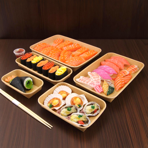 Food Grade Kraft Paper Sushi <b>Box</b> With Clear PET Transparent Lid Disposable Waterproof Oilproof Takeaway Sushi Packaging <b>Box</b> - Product Image 1
