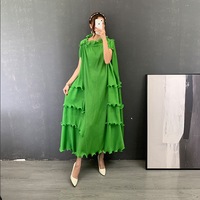 Robe plissée longue en mousseline Miyake unie, coupe trapèze, avec franges et volants, grande taille, à lacets, collection été 2023, vente en gros