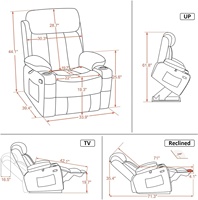 JKY Furniture Chaise inclinable électrique moderne relaxante et paresseuse avec massage et chauffage pour le salon