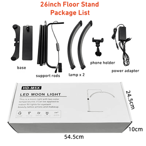 1 año de garantía Arco Soporte de suelo de <span class=keywords><strong>26</strong></span> pulgadas Rotación de 360 grados Anillo de luz LED Luz de relleno Salón de belleza Lámpara de media luna para - Product Image 6