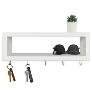 Étagère murale rustique en bois avec crochets décoratifs, porte-clés, porte-portefeuille, porte-lunettes de soleil, porte-attaches, porte-écharpes, organisateur d'entrée - Product Image 6