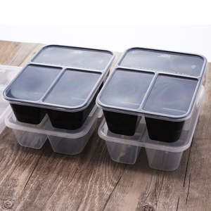 Eco friendly container box plastic disposable 3 compartment food container pp plastic box with lid