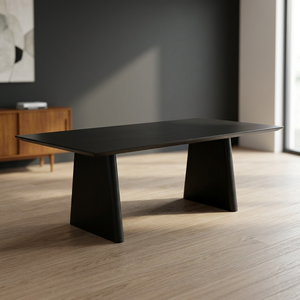 Table à manger rectangulaire moderne en chêne plaqué MDF noir pour 4 personnes, pour la maison - Product Image 2