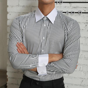 <span class=keywords><strong>Camicia</strong></span> Elegante a Righe da Uomo 100% Cotone per <span class=keywords><strong>Sposo</strong></span> Matrimonio Maniche Lunghe Colletto a Punta Traspirante - Product Image 2