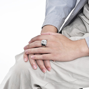 Trendy <strong>Black</strong> Gold Square Geometric <strong>Ring</strong> for Men High-Polished <strong>Titanium</strong> Steel Rhodium Plated Stainless Steel for Parties - Product Image 6
